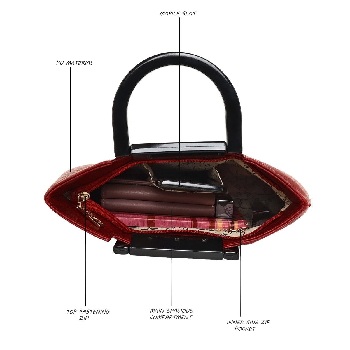Croco Pattern Acrylic Handle Handbag For Womens