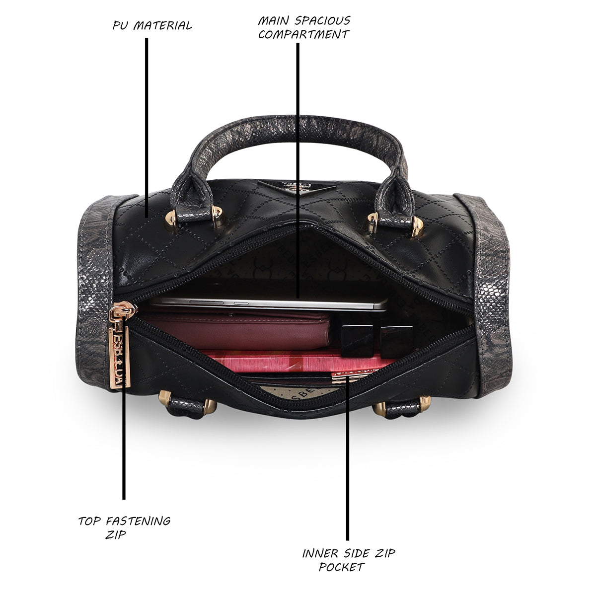 Printed Glitter Top Handle Structured handbag For Womens