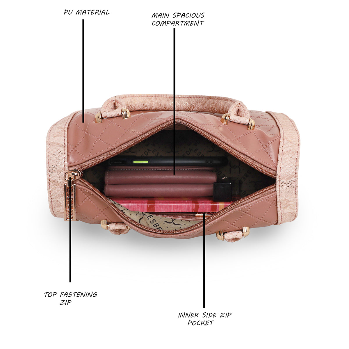 Printed Glitter Top Handle Structured handbag For Womens