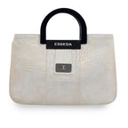 Croco Stripe Pattern Acrylic Handle Handbag For Womens