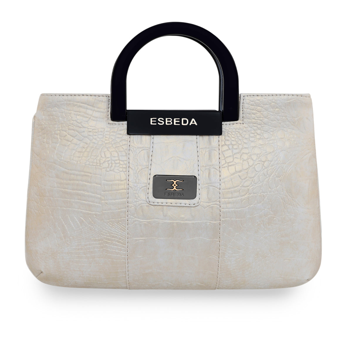 Croco Stripe Pattern Acrylic Handle Handbag For Womens