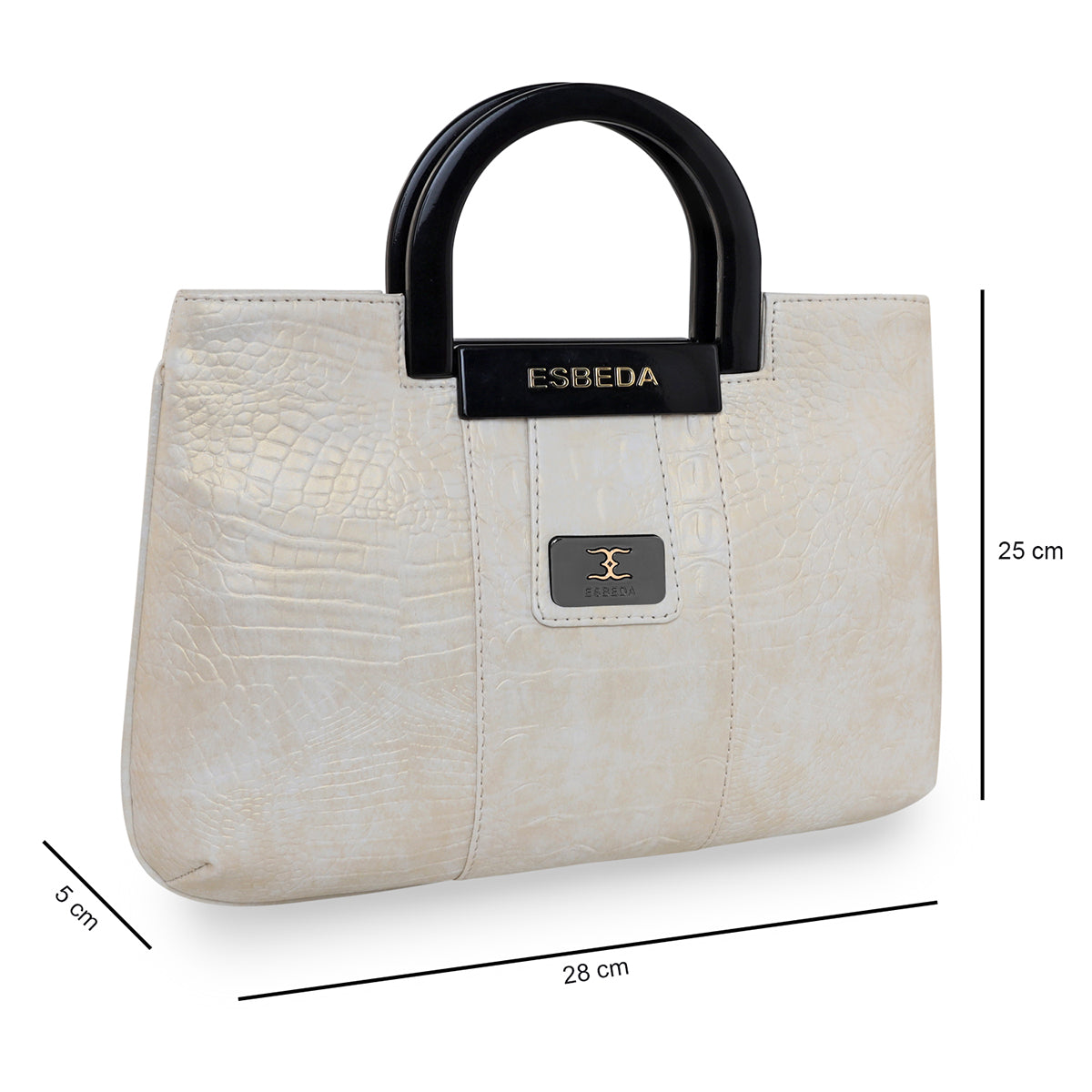 Croco Stripe Pattern Acrylic Handle Handbag For Womens
