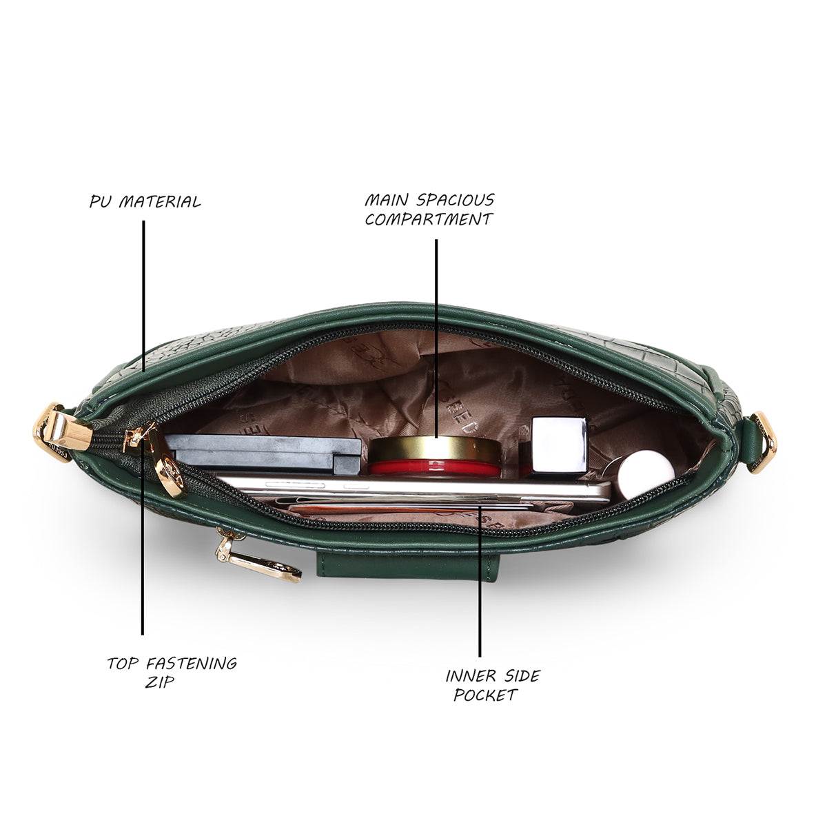 Croco Texture Crossbody Slingbag For Womens