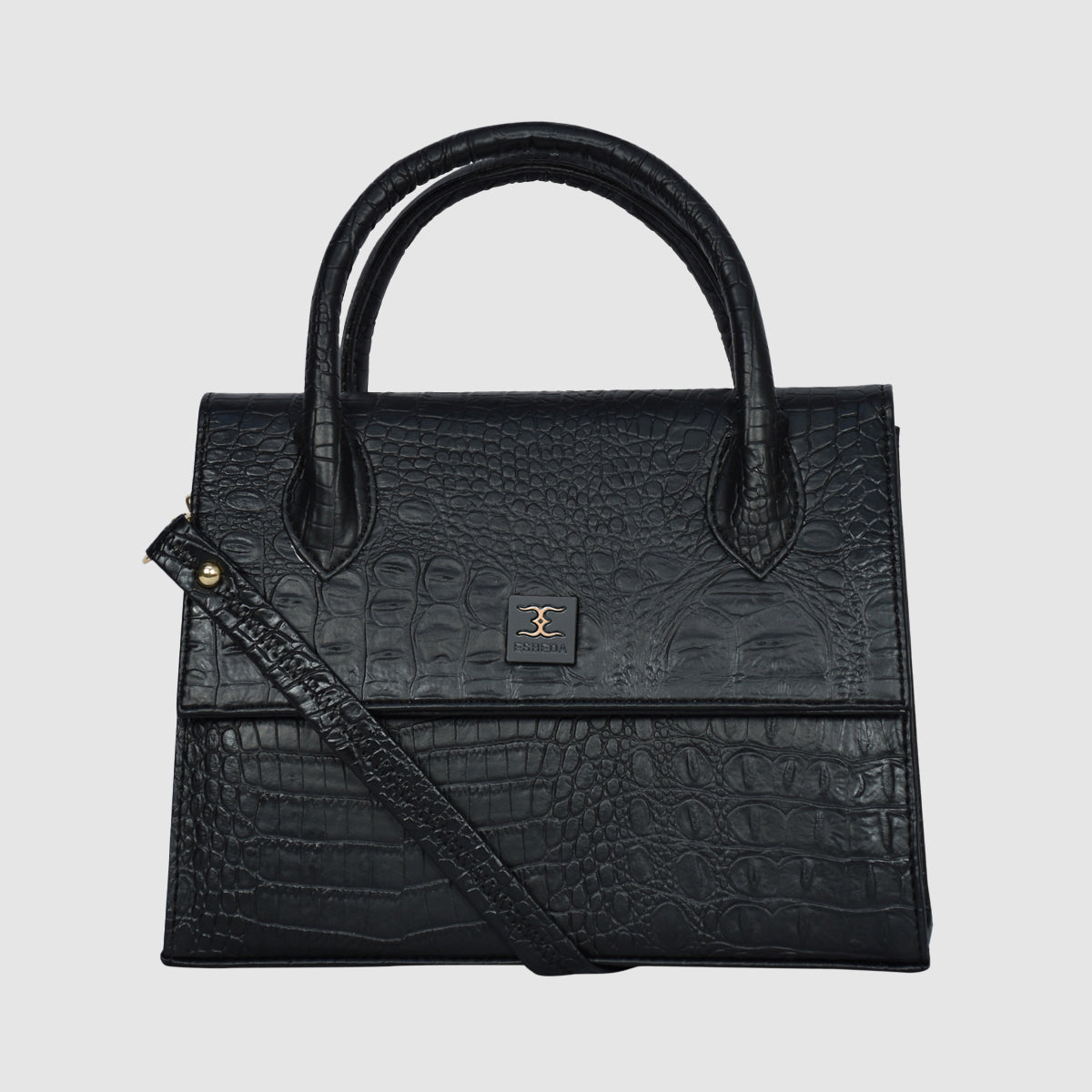 Solid Croco Texture Handbag For Womens