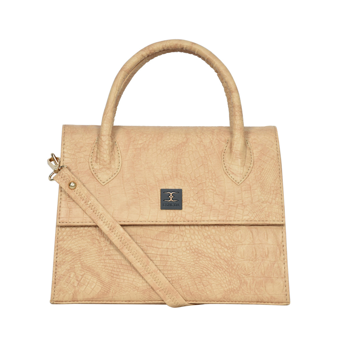 Solid Croco Texture Handbag For Womens