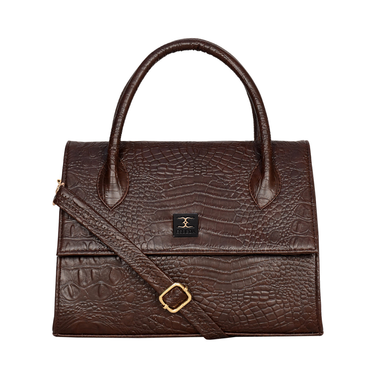 Solid Croco Texture Handbag For Womens
