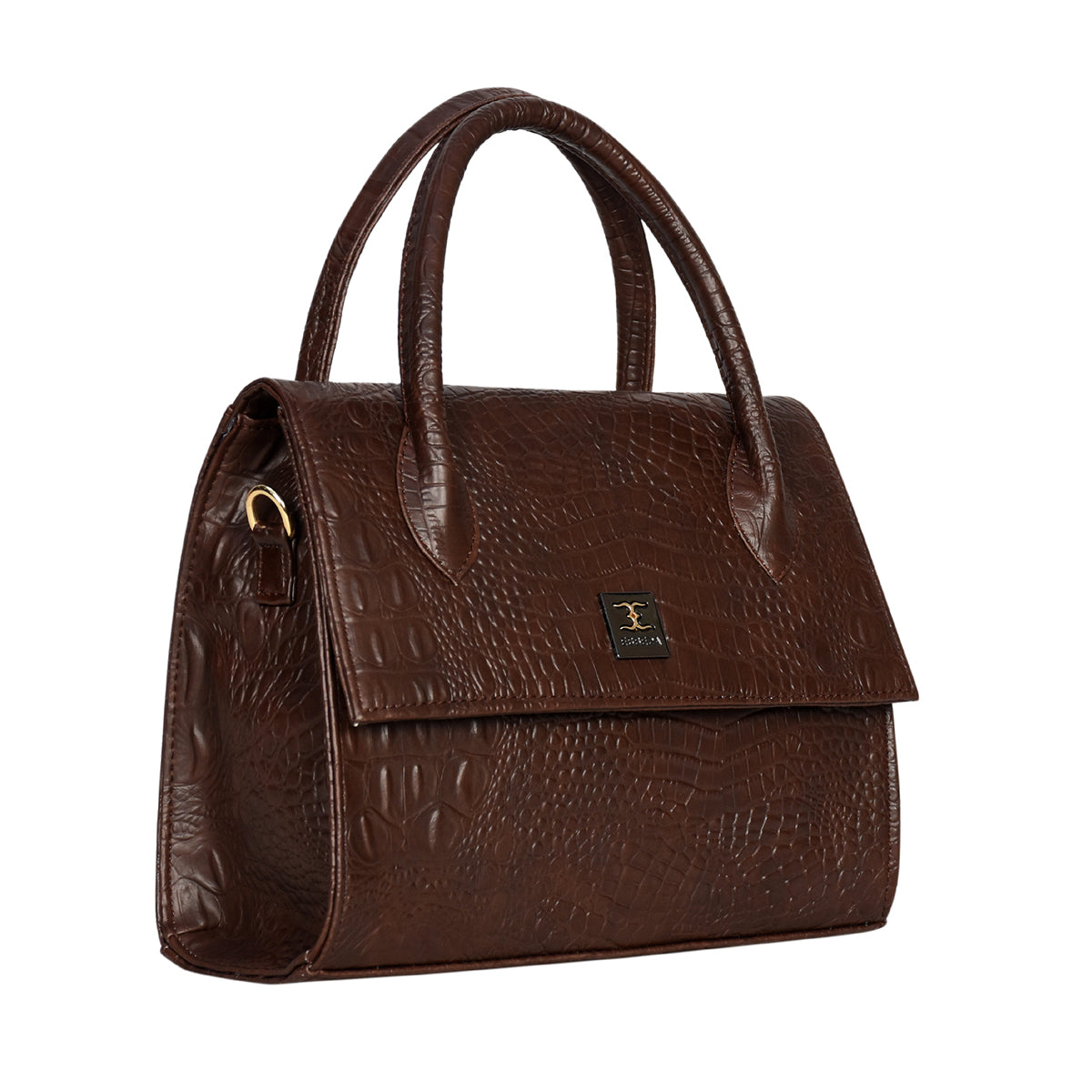 Solid Croco Texture Handbag For Womens