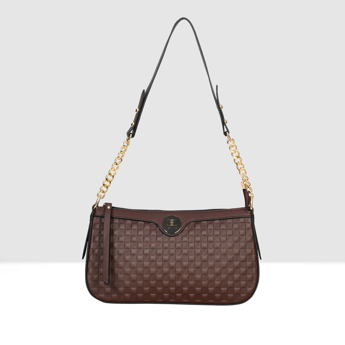 Solid Pattern Checks Texture Handbag For Womens