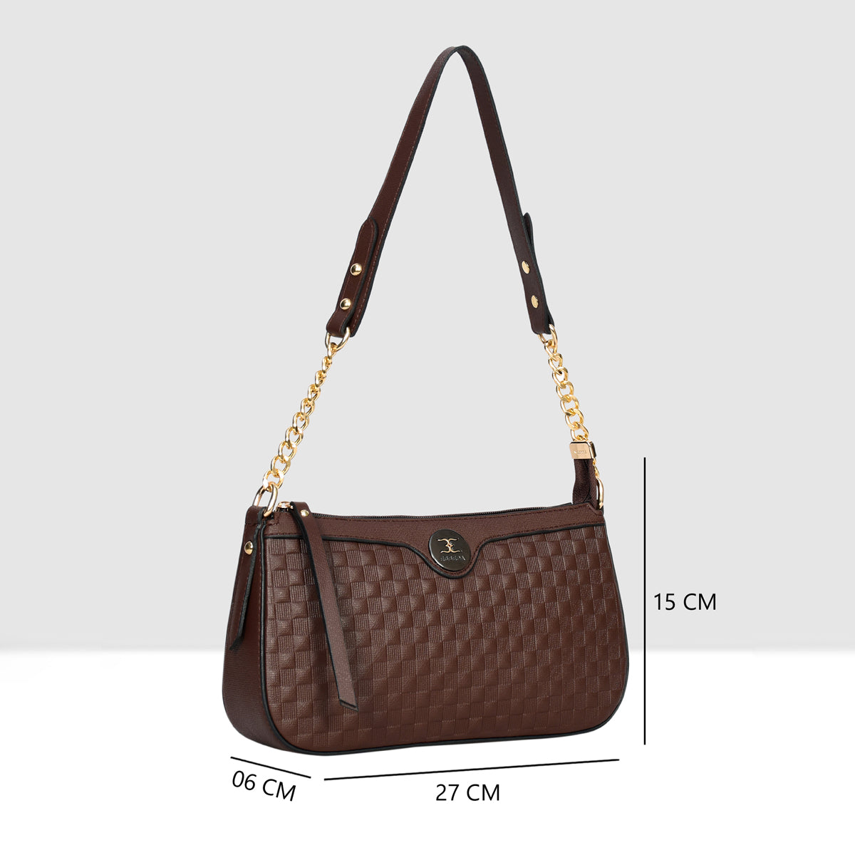 Solid Pattern Checks Texture Handbag For Womens