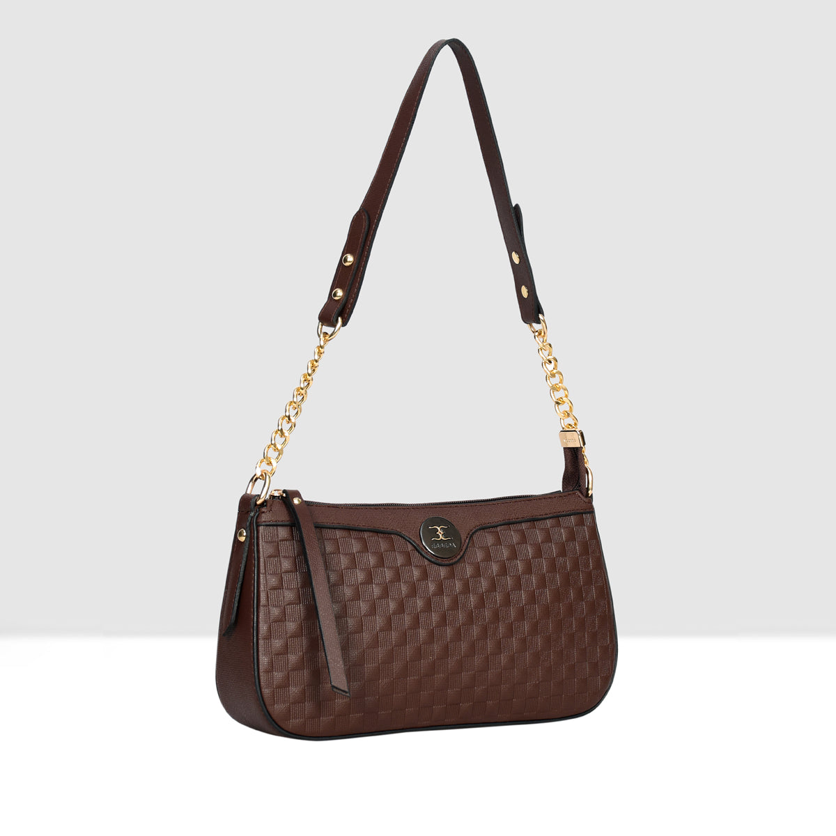 Solid Pattern Checks Texture Handbag For Womens