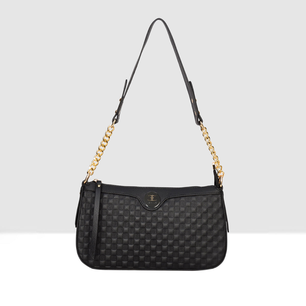 Solid Pattern Checks Texture Handbag For Womens