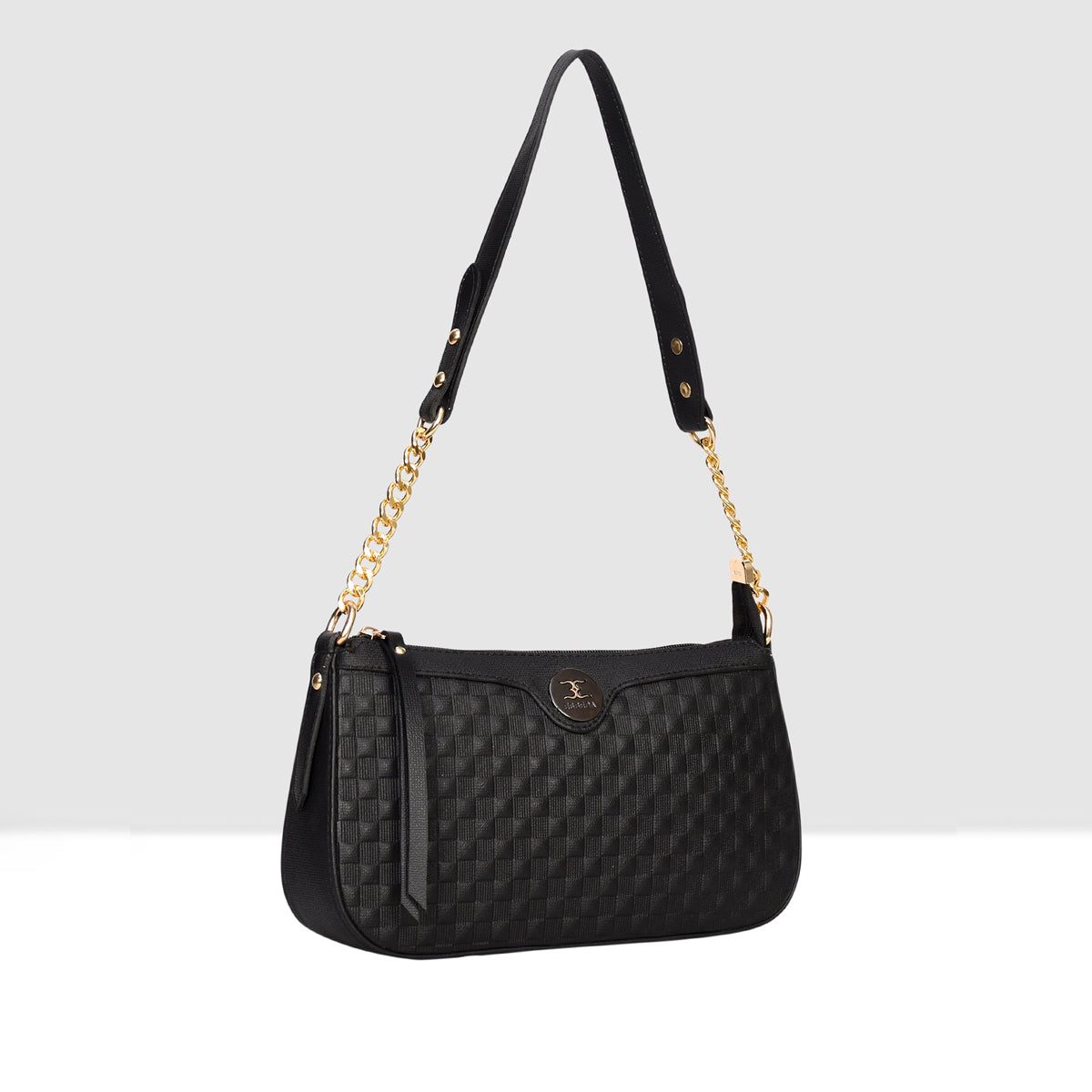 Solid Pattern Checks Texture Handbag For Womens