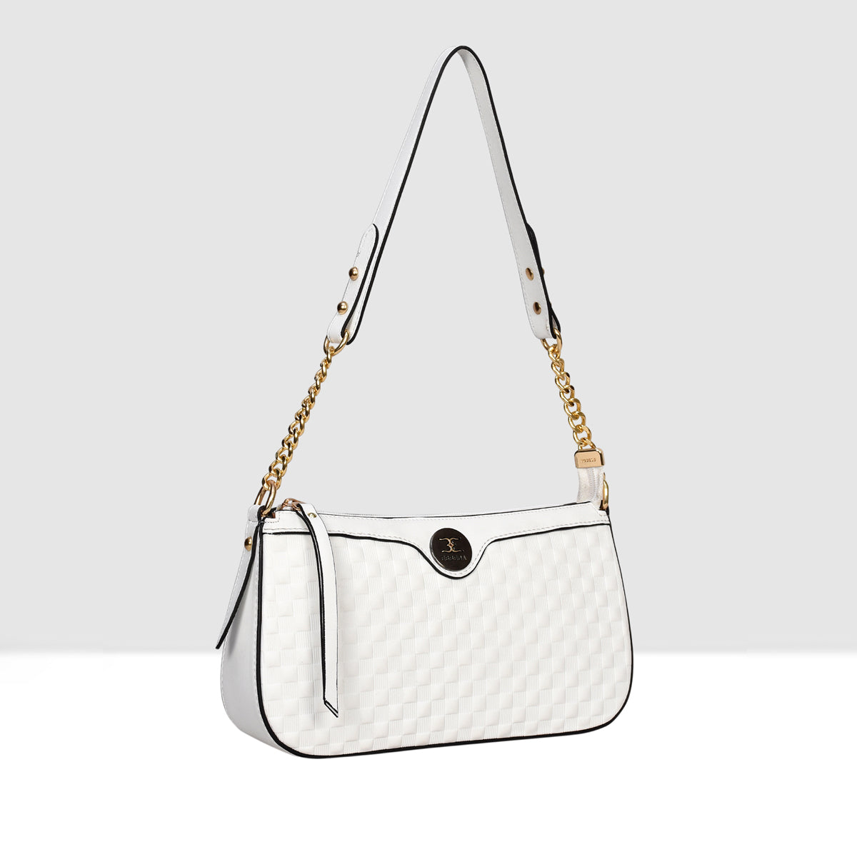 Solid Pattern Checks Texture Handbag For Womens