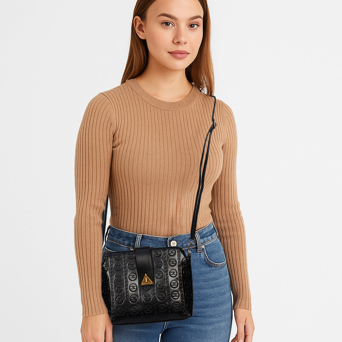 Embossed Pattern Logo Embossed Crossbody Bag For Womens