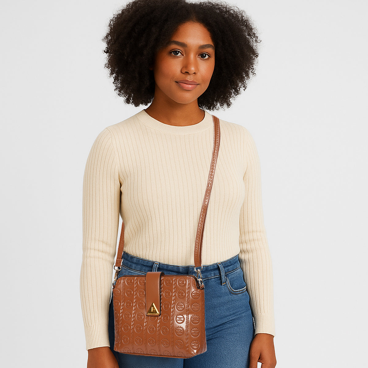 Embossed Pattern Logo Embossed Crossbody Bag For Womens