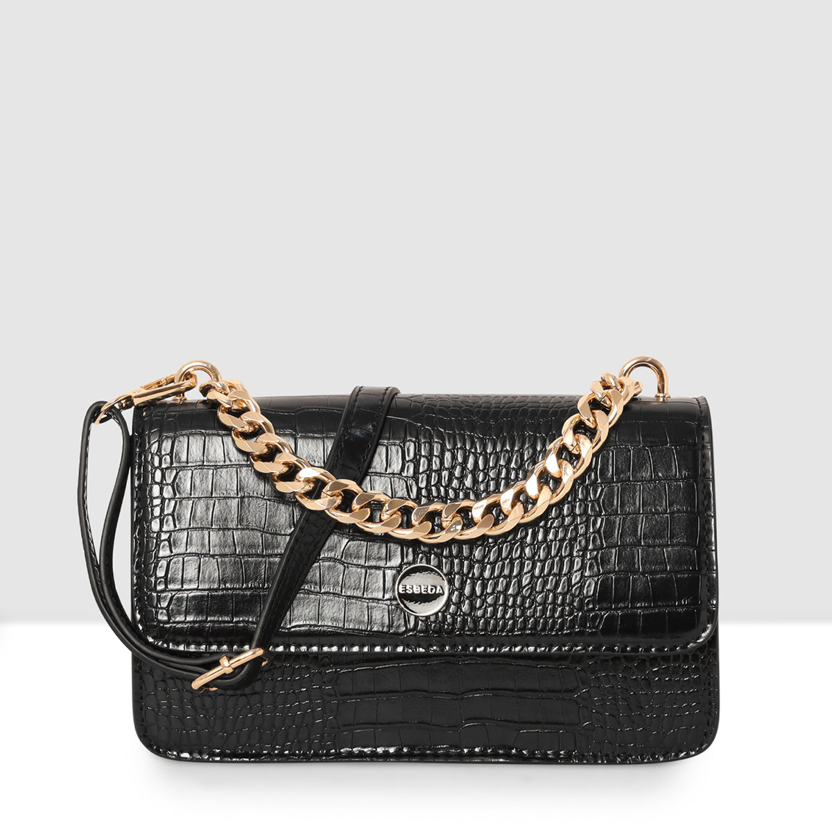 Embossed Croco Pattern Croc-Textured Chain Sling Bag For Womens