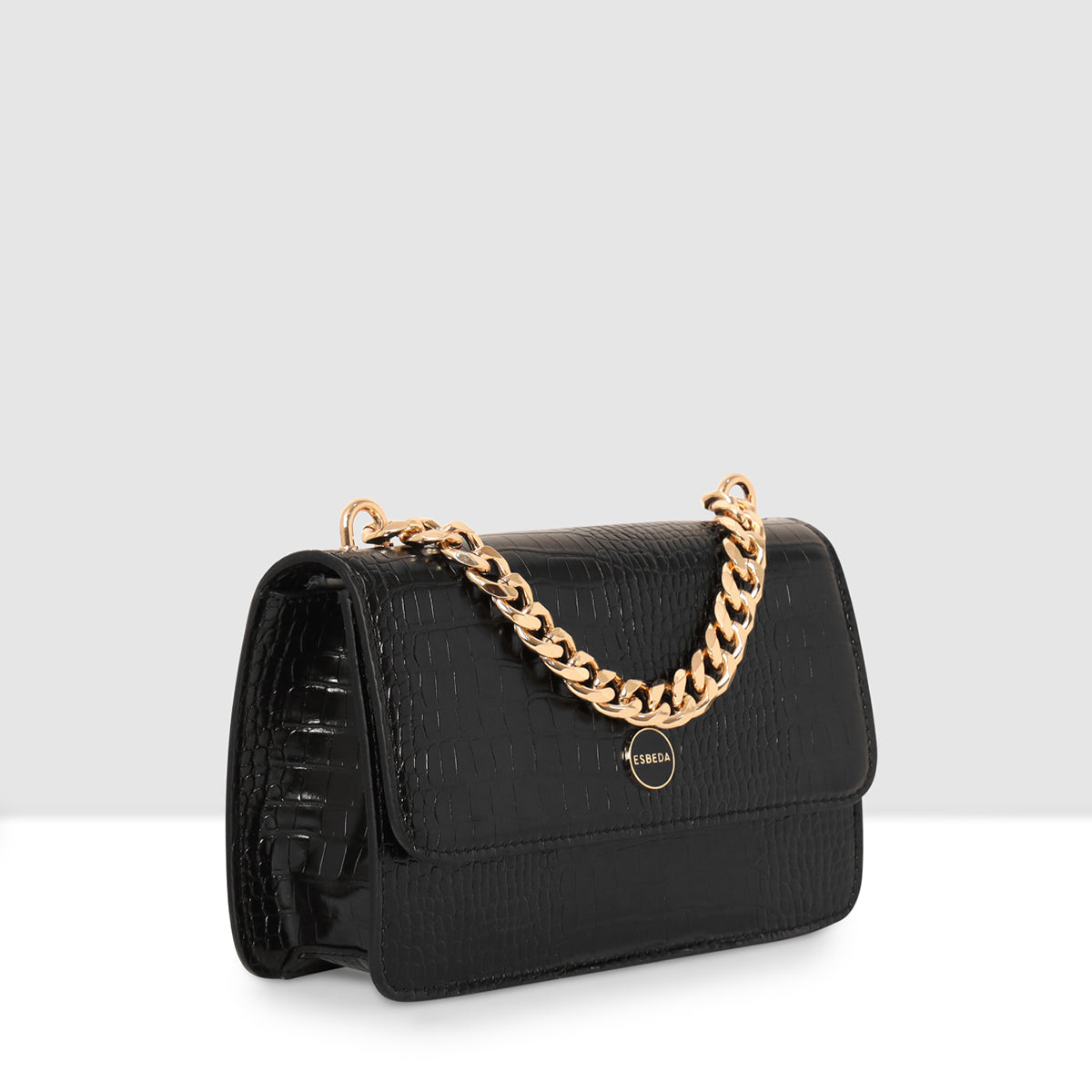 Embossed Croco Pattern Croc-Textured Chain Sling Bag For Womens