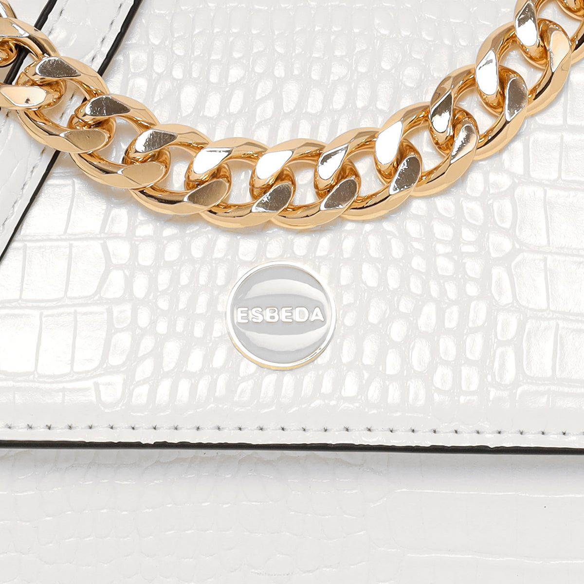 Embossed Croco Pattern Croc-Textured Chain Sling Bag For Womens