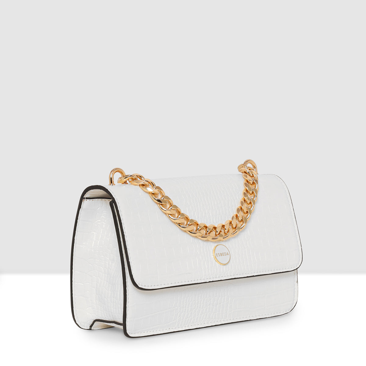 Embossed Croco Pattern Croc-Textured Chain Sling Bag For Womens