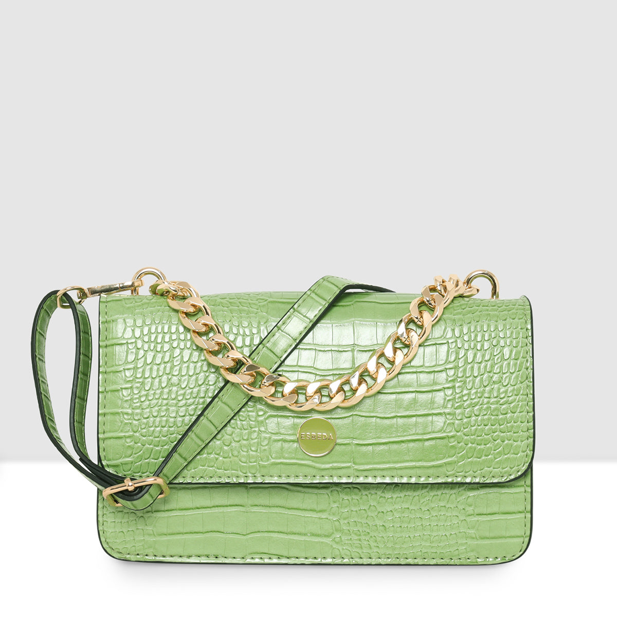 Embossed Croco Pattern Croc-Textured Chain Sling Bag For Womens