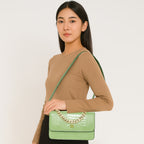 Embossed Croco Pattern Croc-Textured Chain Sling Bag For Womens
