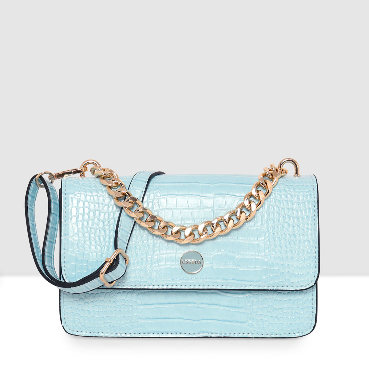 Embossed Croco Pattern Croc-Textured Chain Sling Bag For Womens