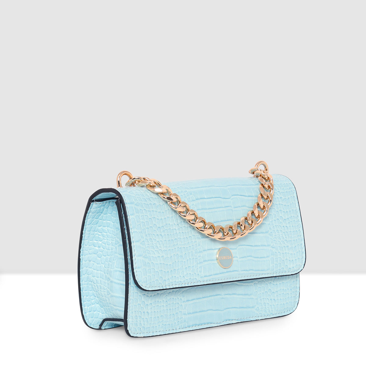 Embossed Croco Pattern Croc-Textured Chain Sling Bag For Womens