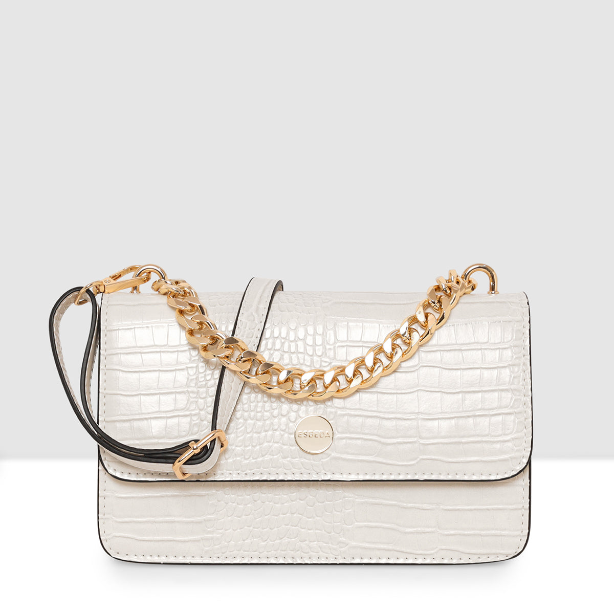Embossed Croco Pattern Croc-Textured Chain Sling Bag For Womens