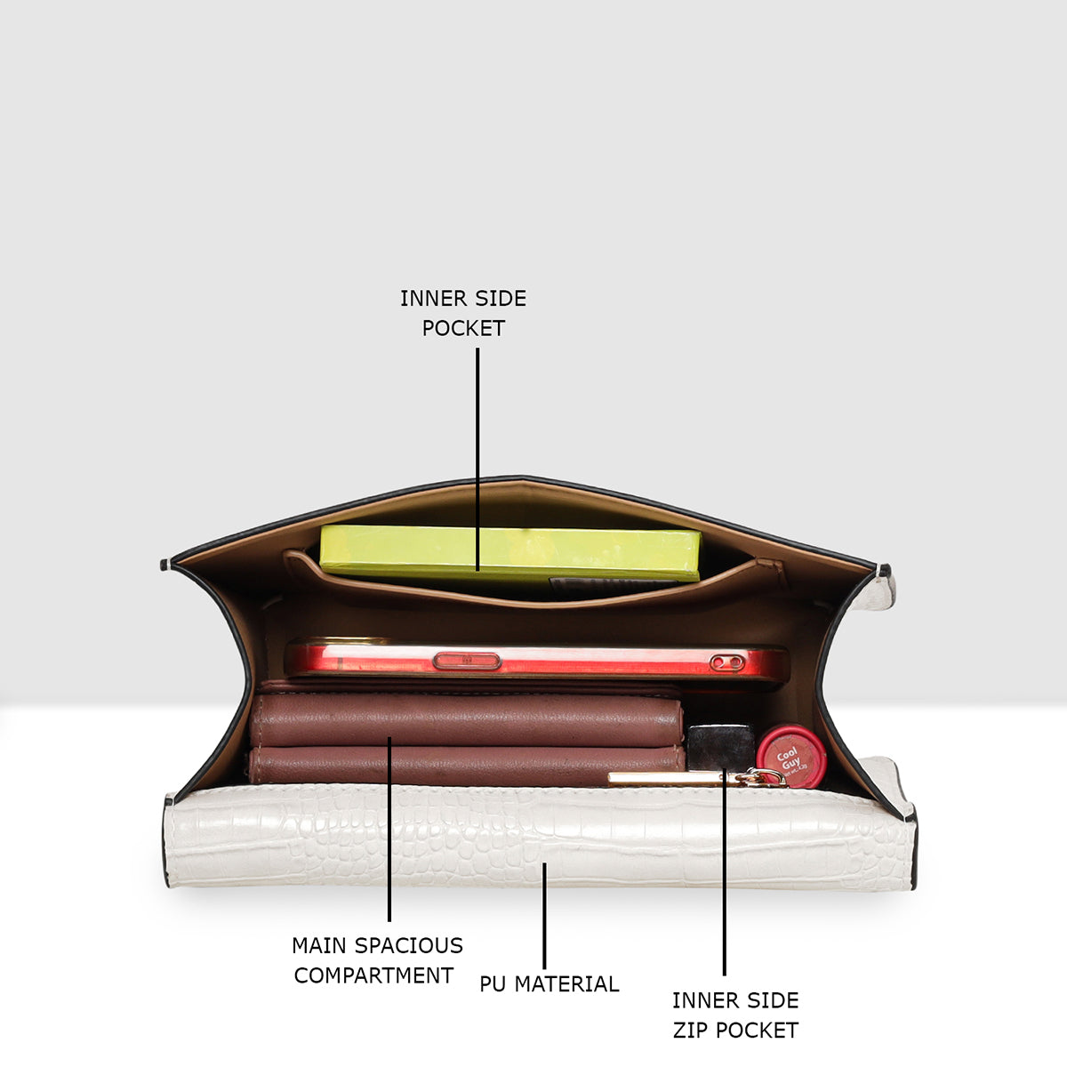 Embossed Croco Pattern Croc-Textured Chain Sling Bag For Womens