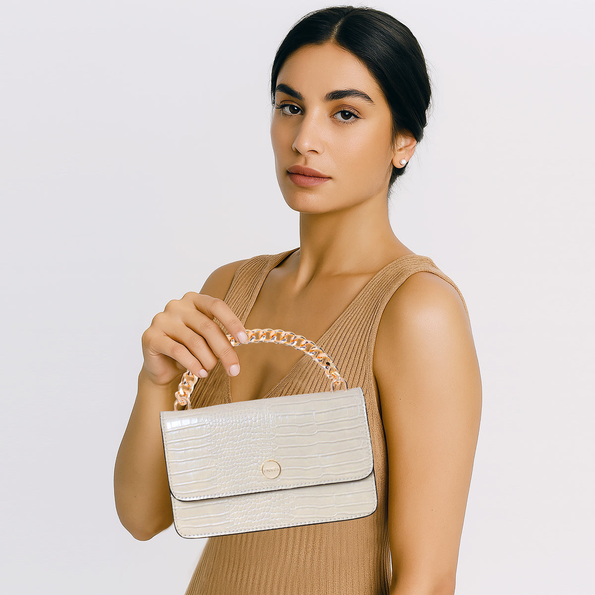 Embossed Croco Pattern Croc-Textured Chain Sling Bag For Womens