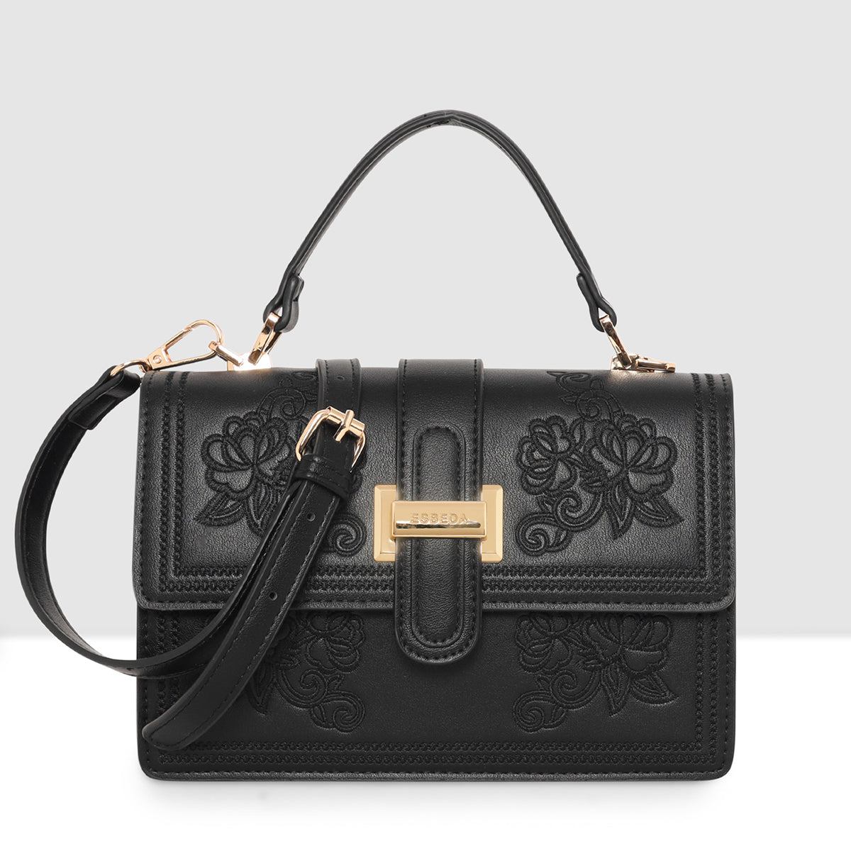 Floral Embroidery Structured Handbag For Womens