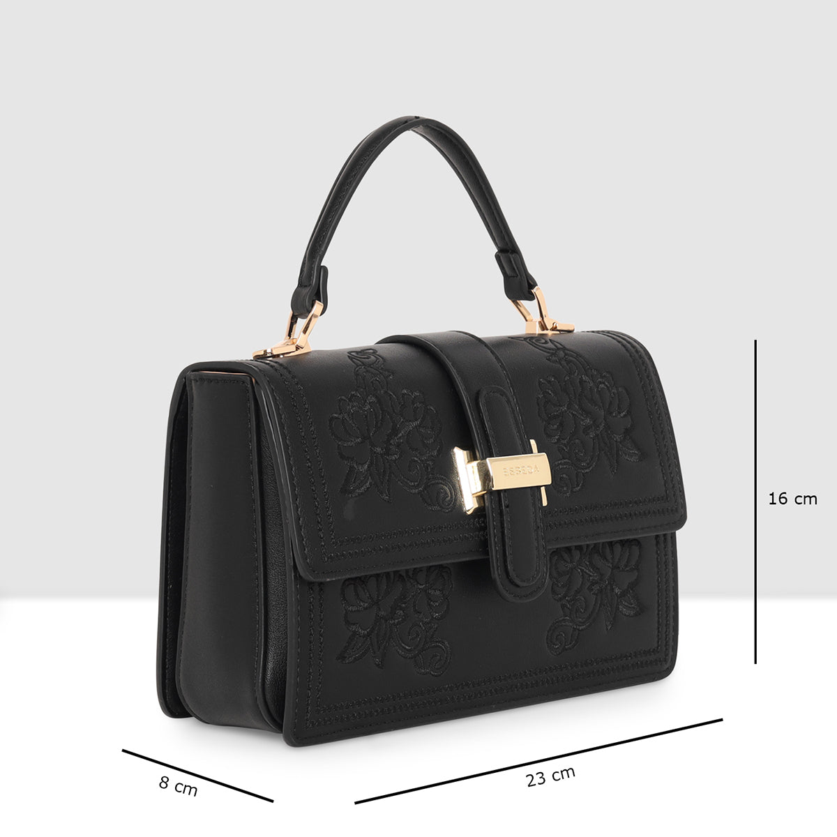 Floral Embroidery Structured Handbag For Womens