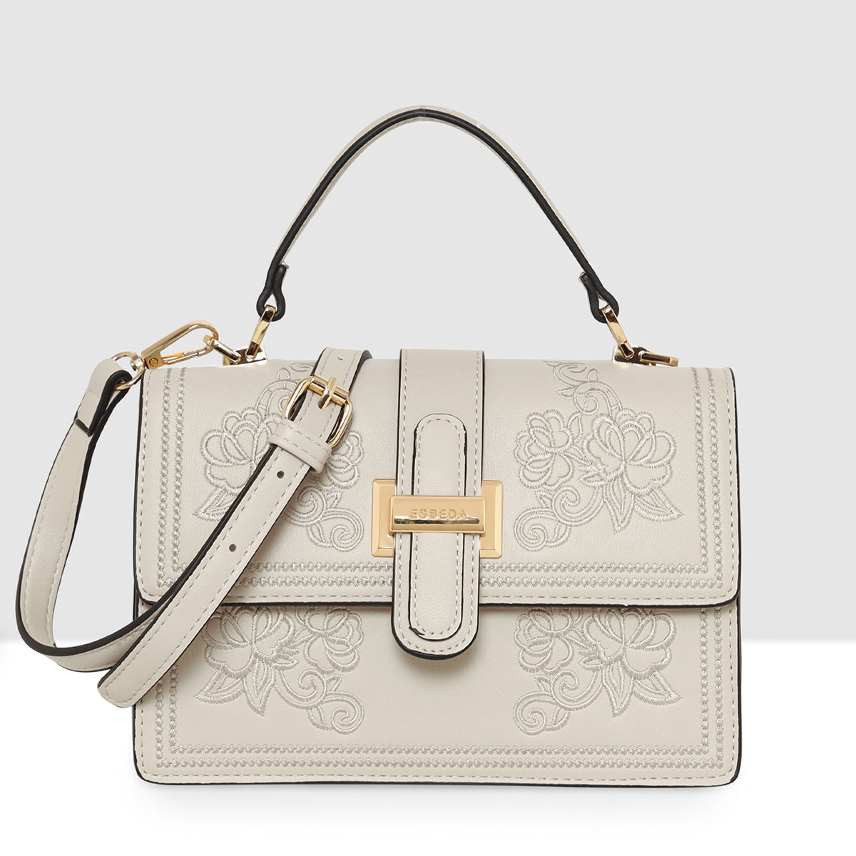 Floral Embroidery Structured Handbag For Womens