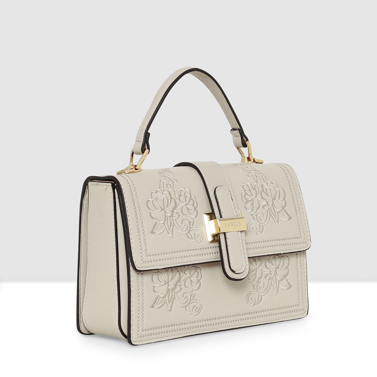 Floral Embroidery Structured Handbag For Womens