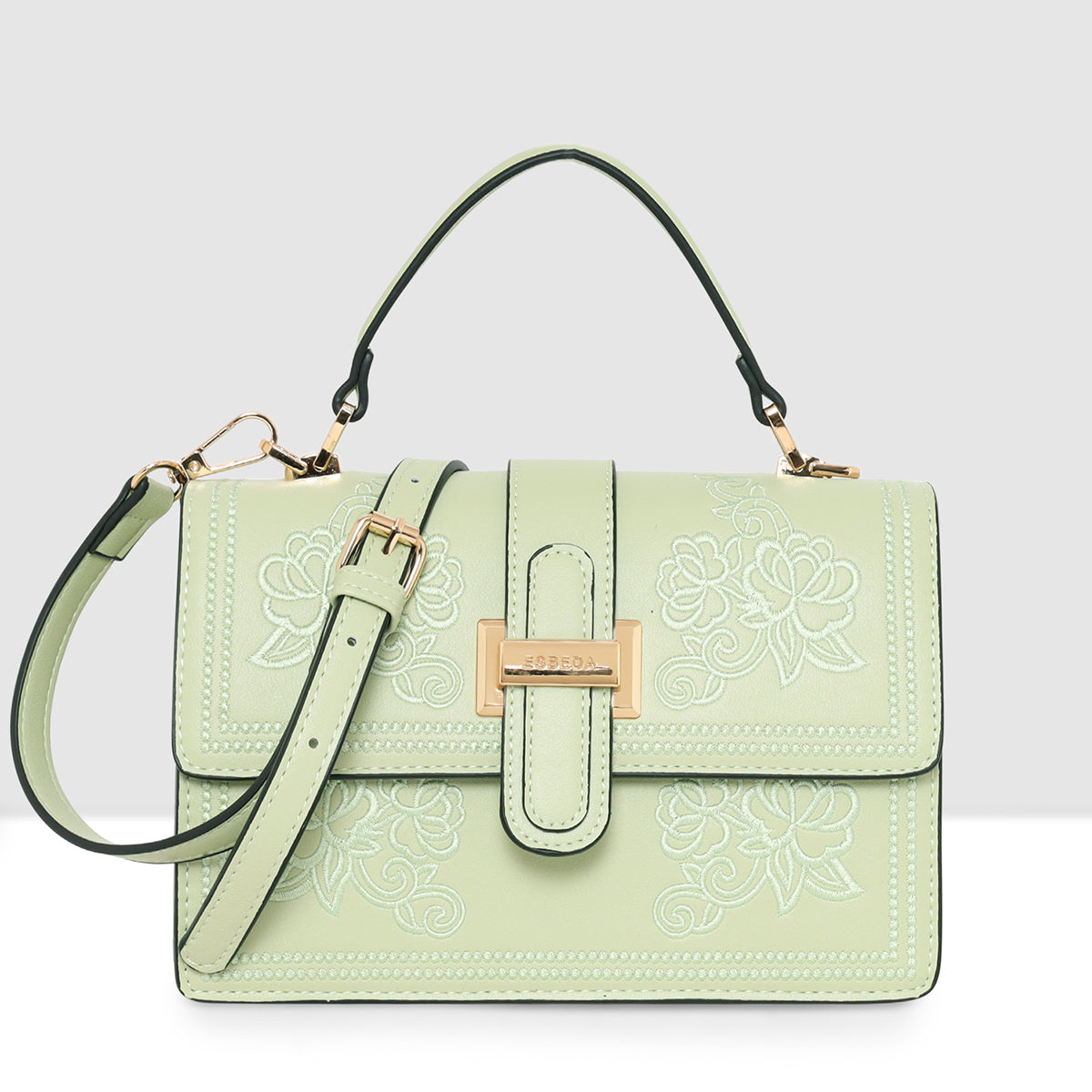 Floral Embroidery Structured Handbag For Womens