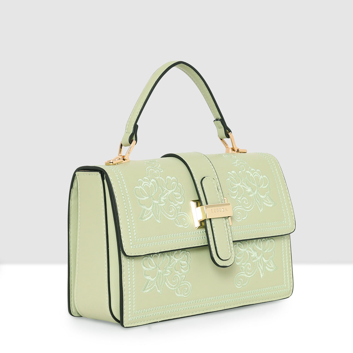 Floral Embroidery Structured Handbag For Womens