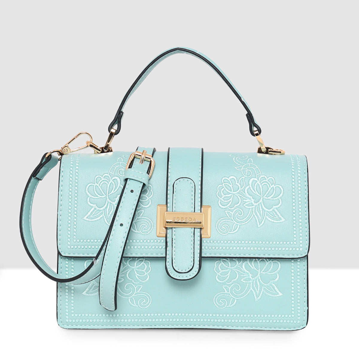 Floral Embroidery Structured Handbag For Womens