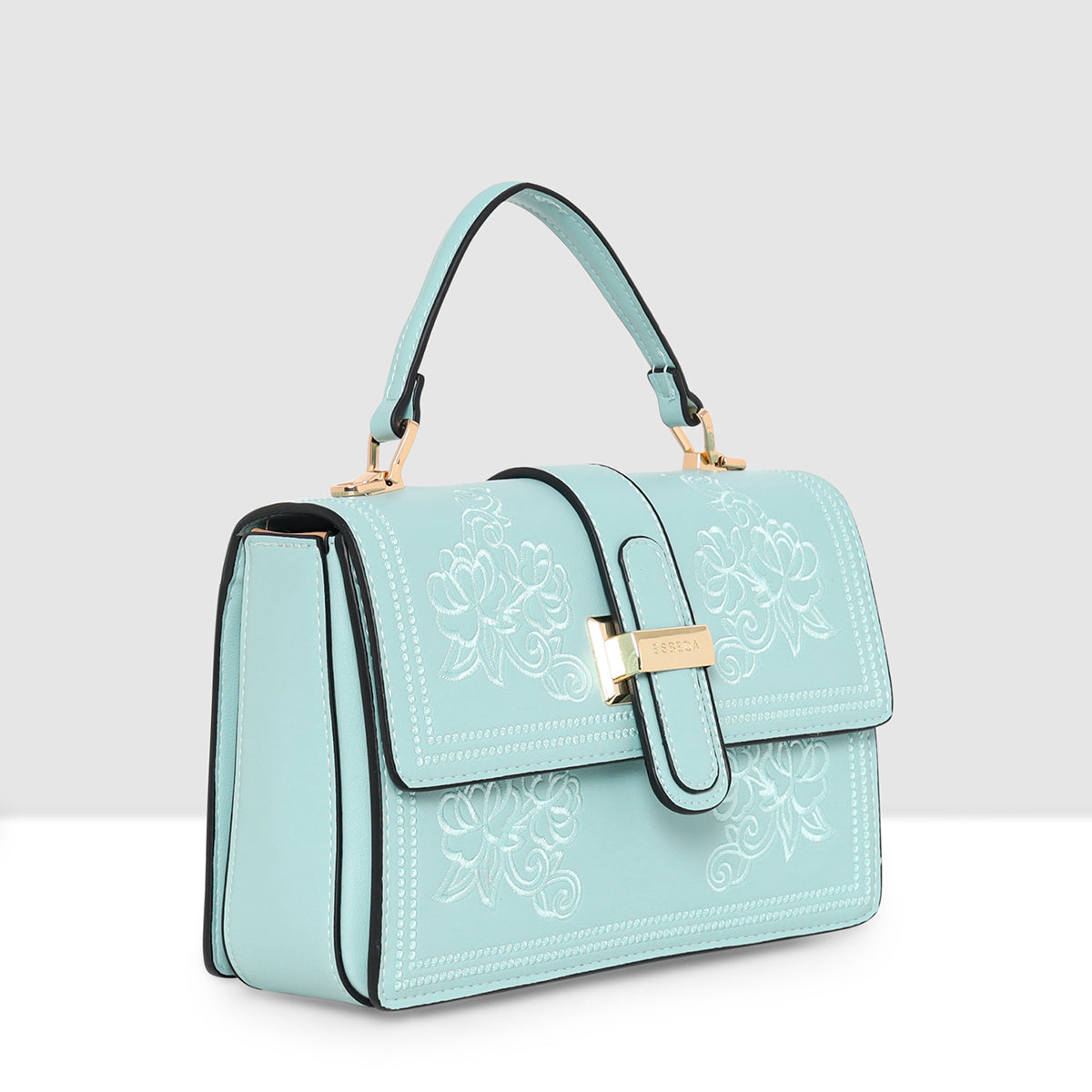 Floral Embroidery Structured Handbag For Womens