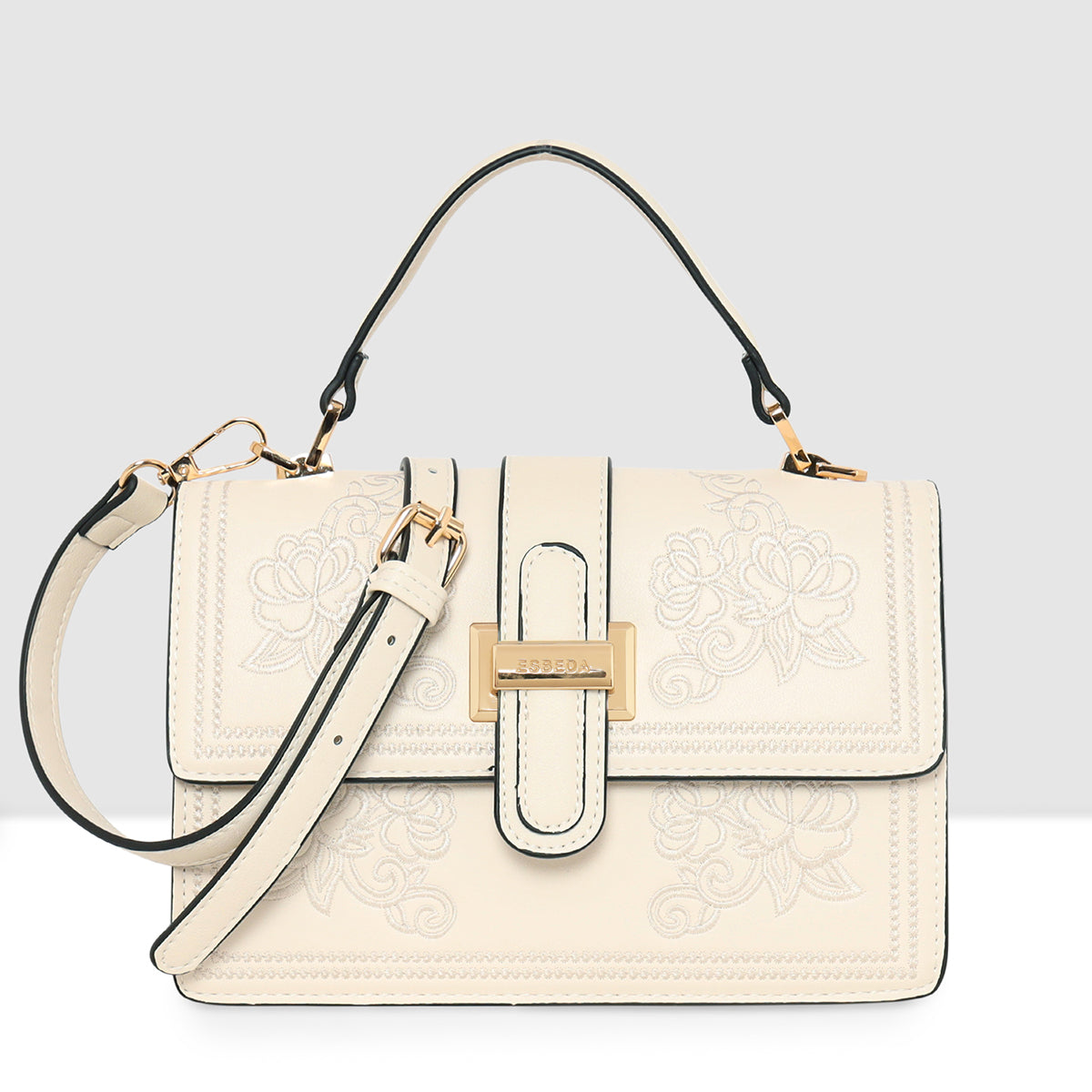 Floral Embroidery Structured Handbag For Womens