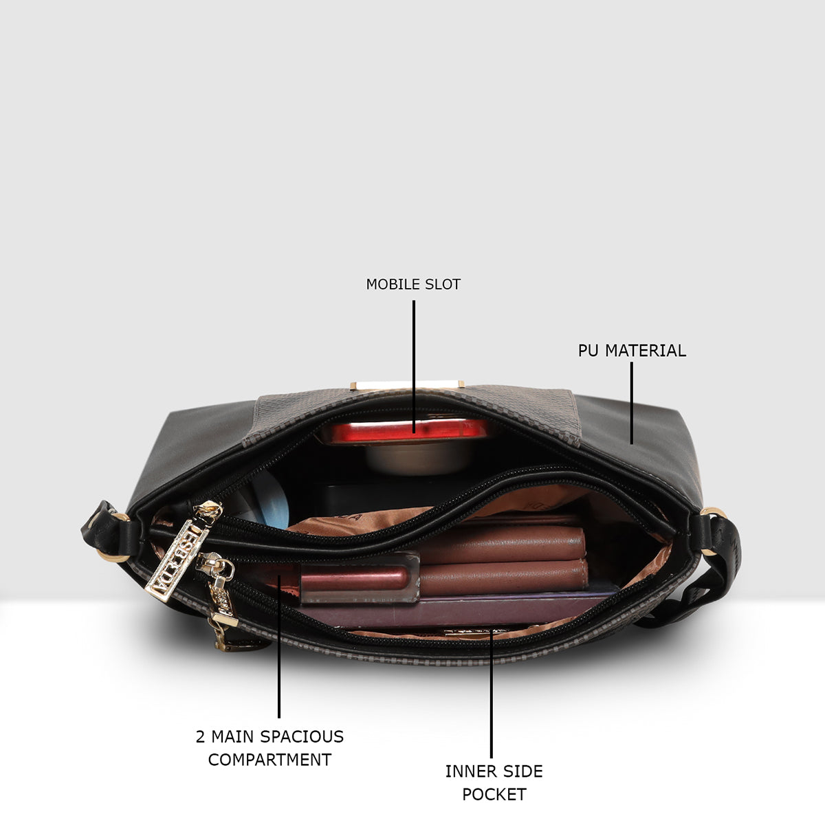 Dual-Zip Textured Sling Bag For Womens