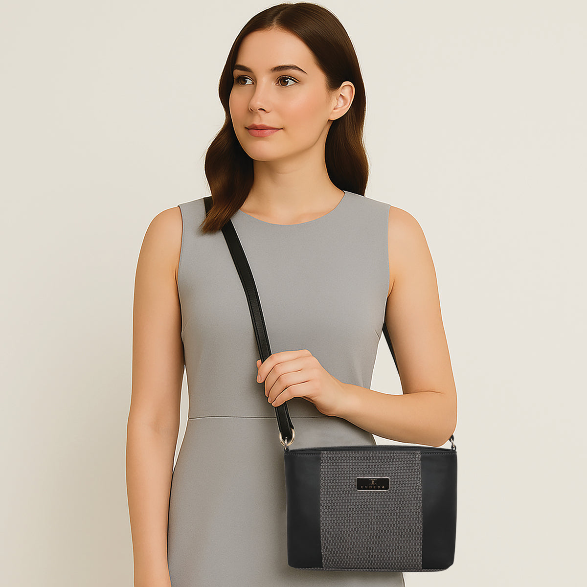 Dual-Zip Textured Sling Bag For Womens