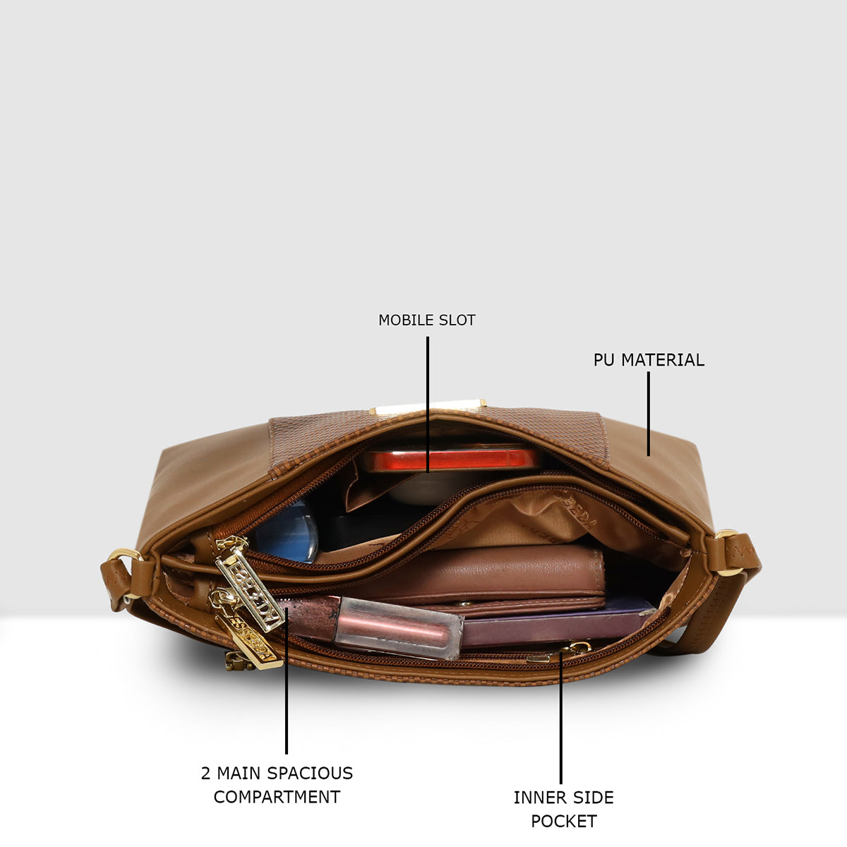 Dual-Zip Textured Sling Bag For Womens