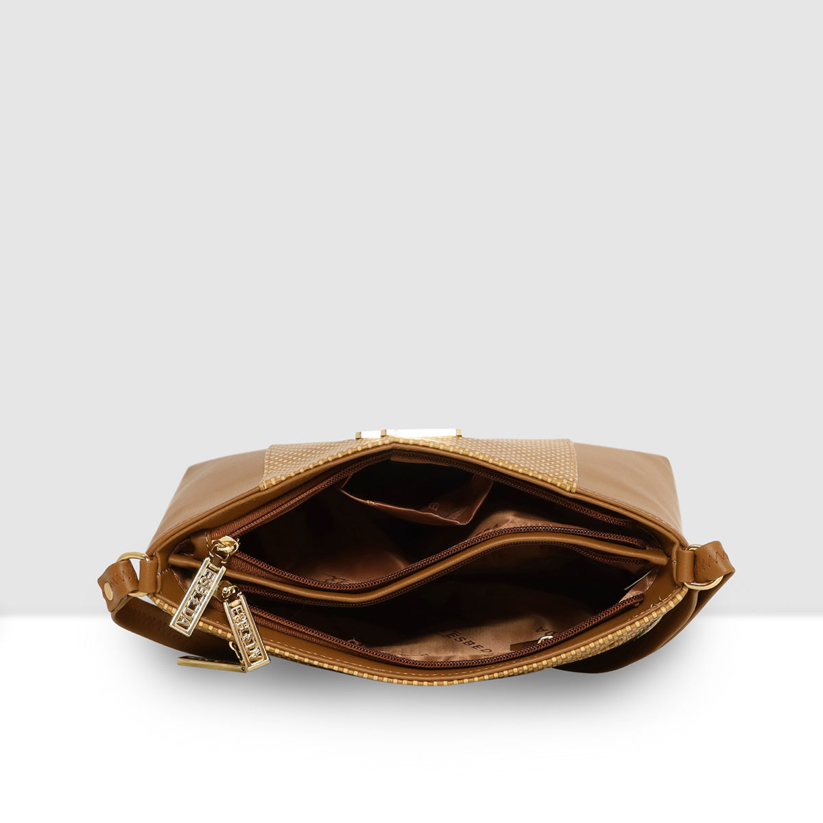 Dual-Zip Textured Sling Bag For Womens