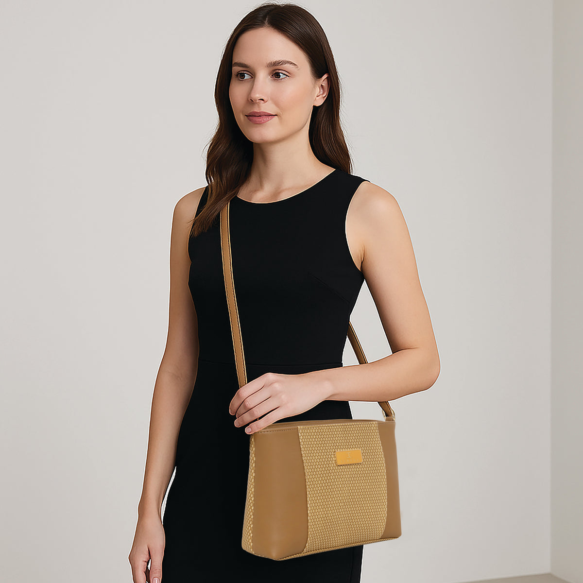 Dual-Zip Textured Sling Bag For Womens