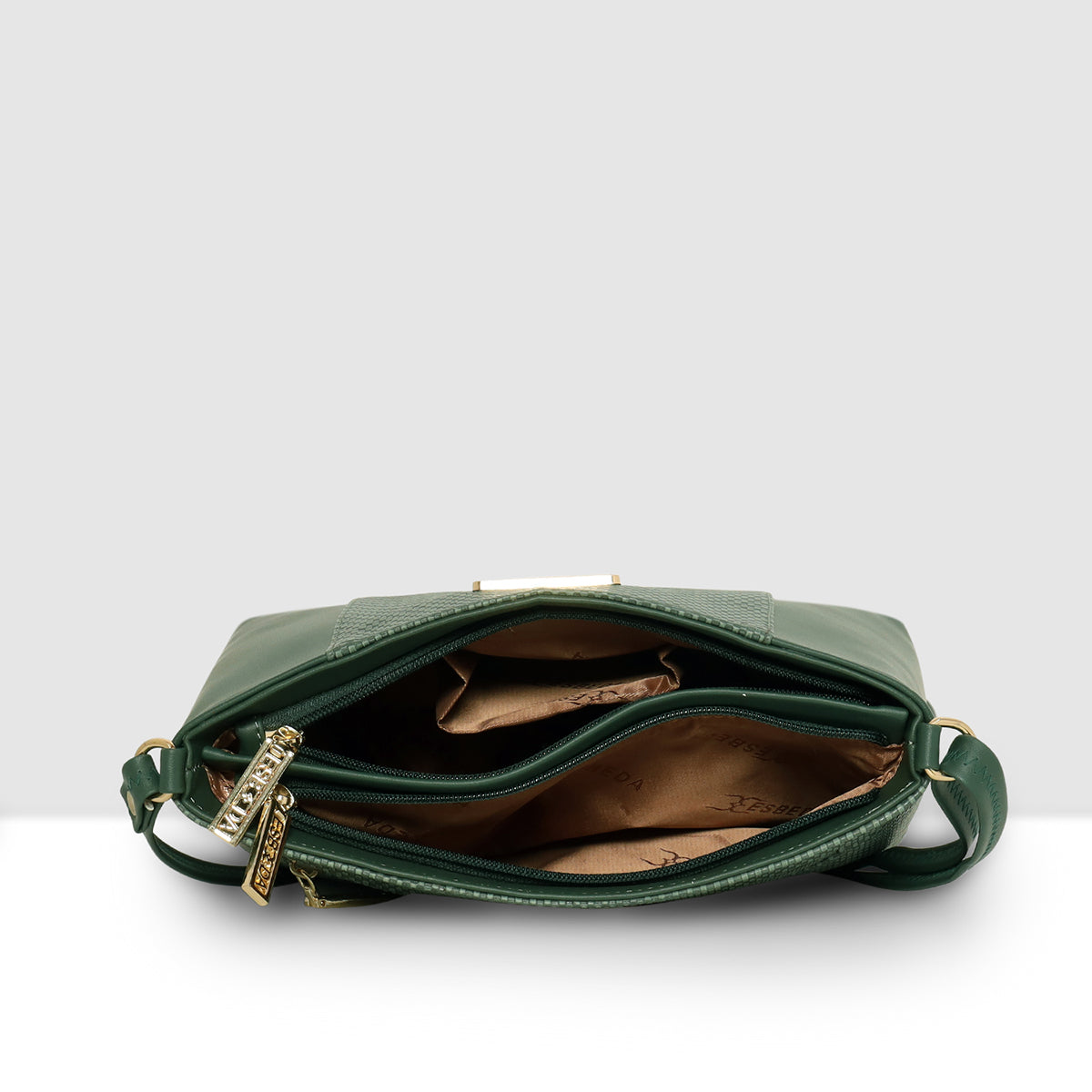 Dual-Zip Textured Sling Bag For Womens