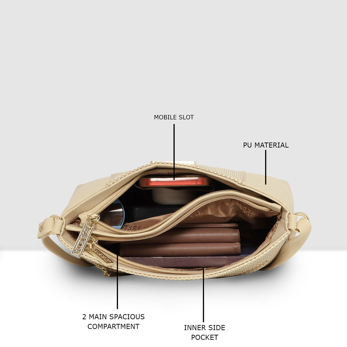 Dual-Zip Textured Sling Bag For Womens