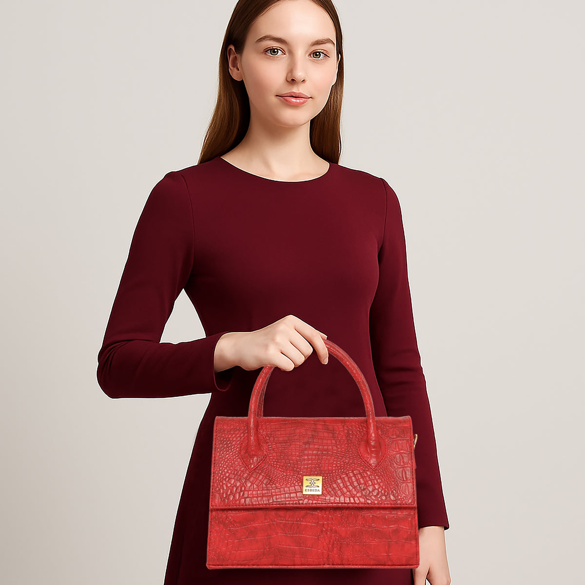 Croco Texture Handbag  For Womens