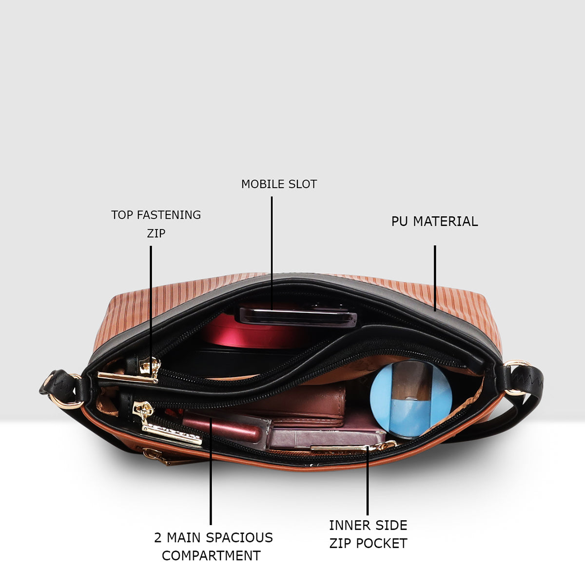 Dual-Tone Striped Sling bag For Womens
