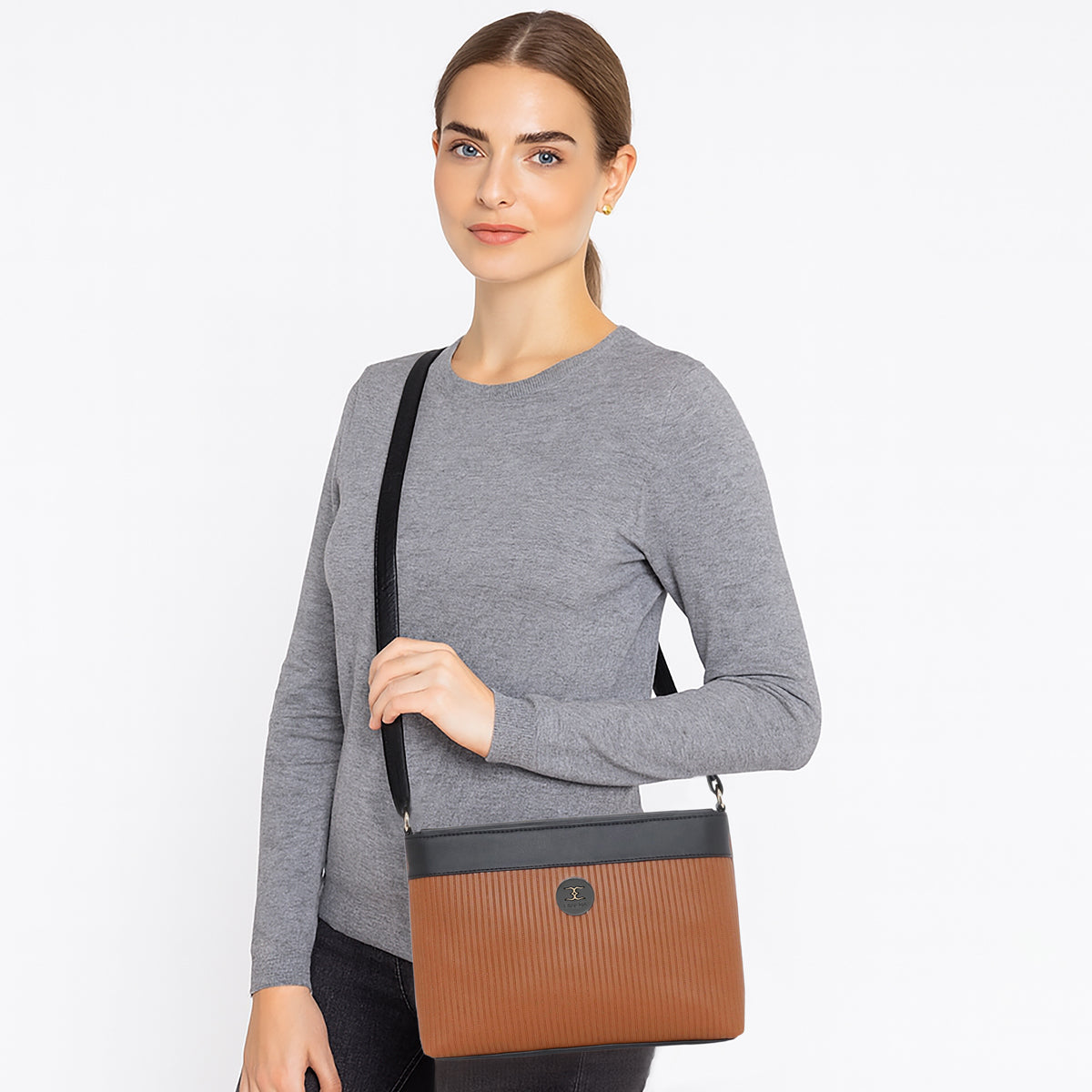 Dual-Tone Striped Sling bag For Womens
