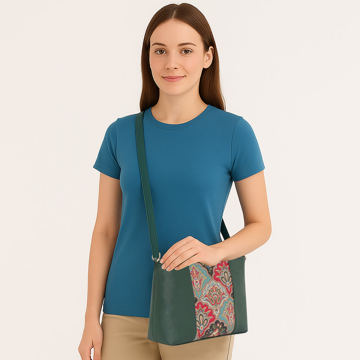 Printed Pattern Ethnic Print Panel Sling Bag For Womens